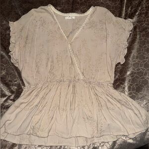 Elegant Beige Lace Trim Blouse